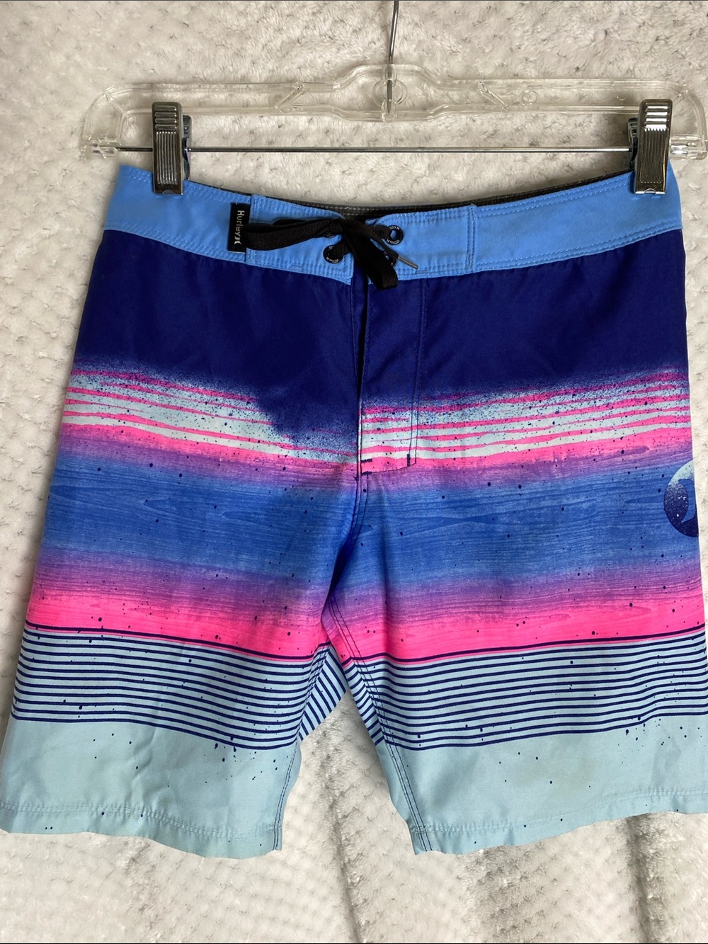Hurley Blue & Pink Striped Swim Trunks Board Shorts